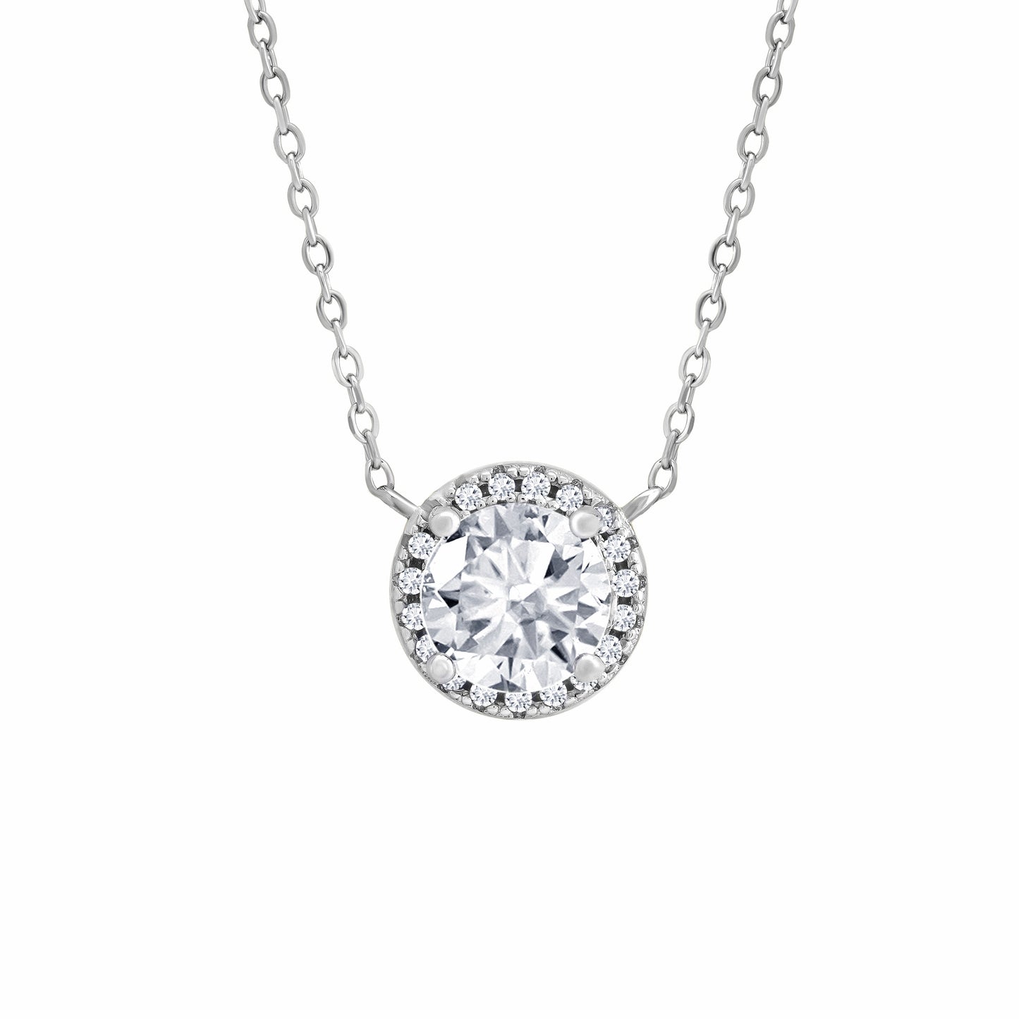 Halo Cubic Zirconia Silver Necklace