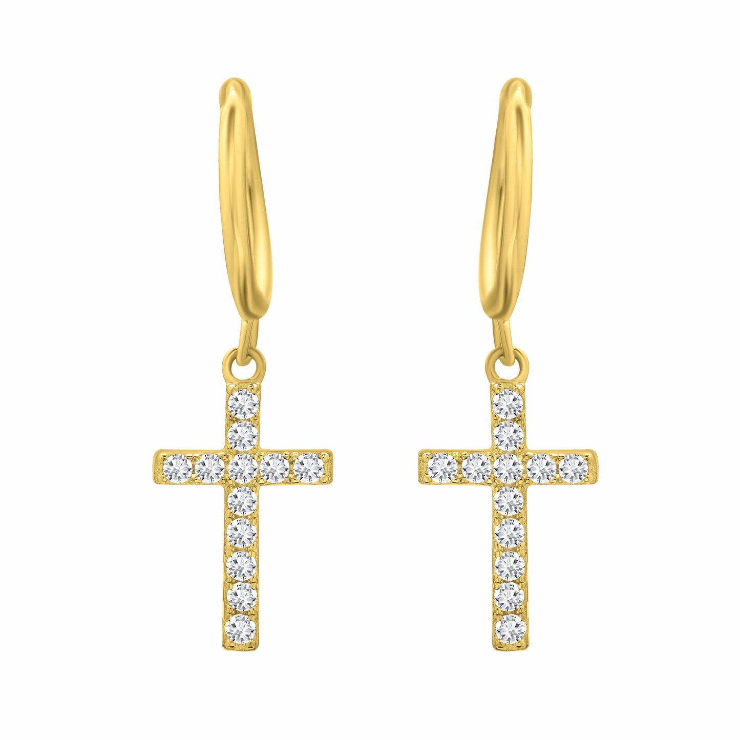 Iced Cross Hoop Gold Earrings