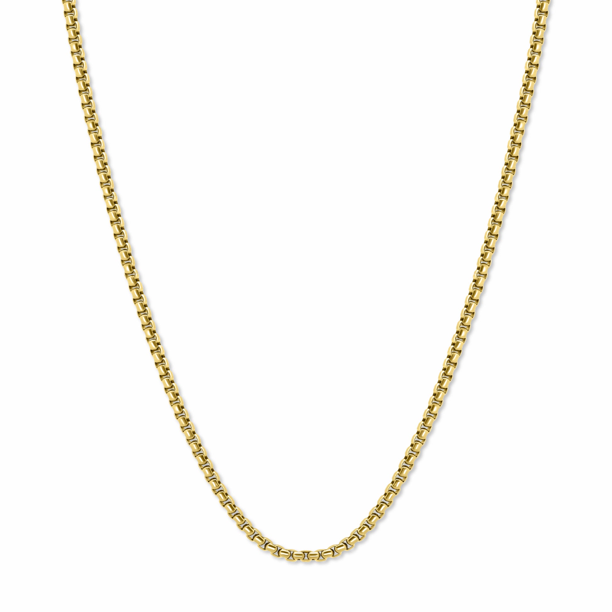 Round Box Link Chain Gold 3mm on a white background