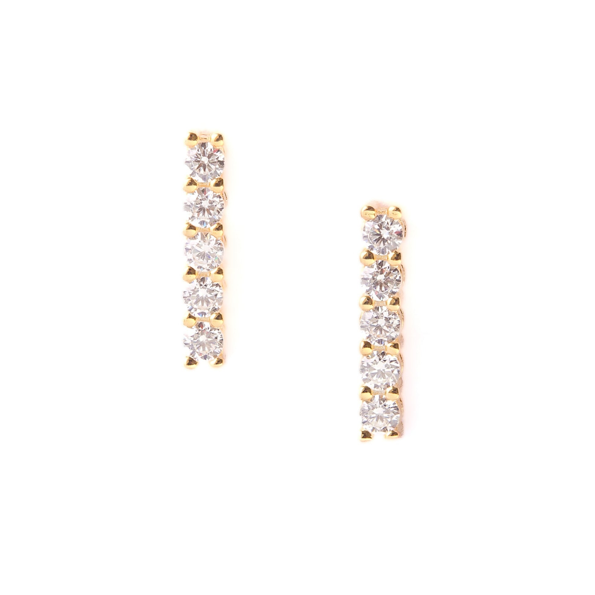 Five CZ Line Gold Stud Earrings