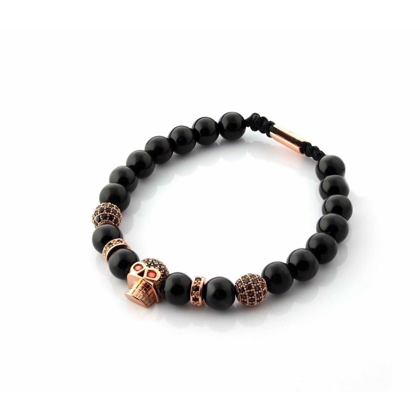 Black Agate Skull Bracelet Rose Gold