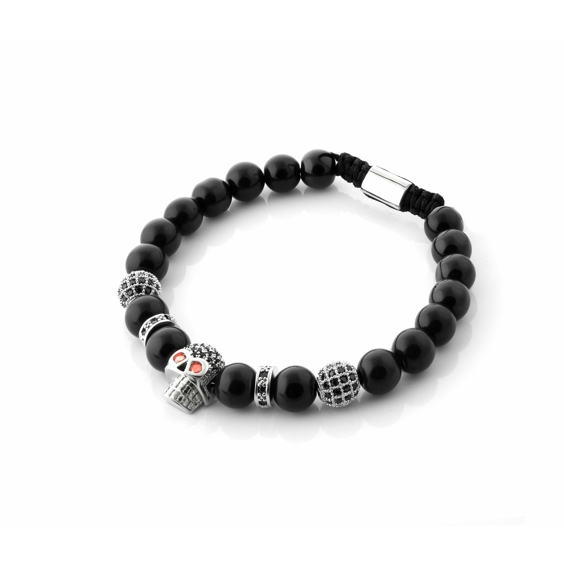 Black Agate Skull Bracelet Silver