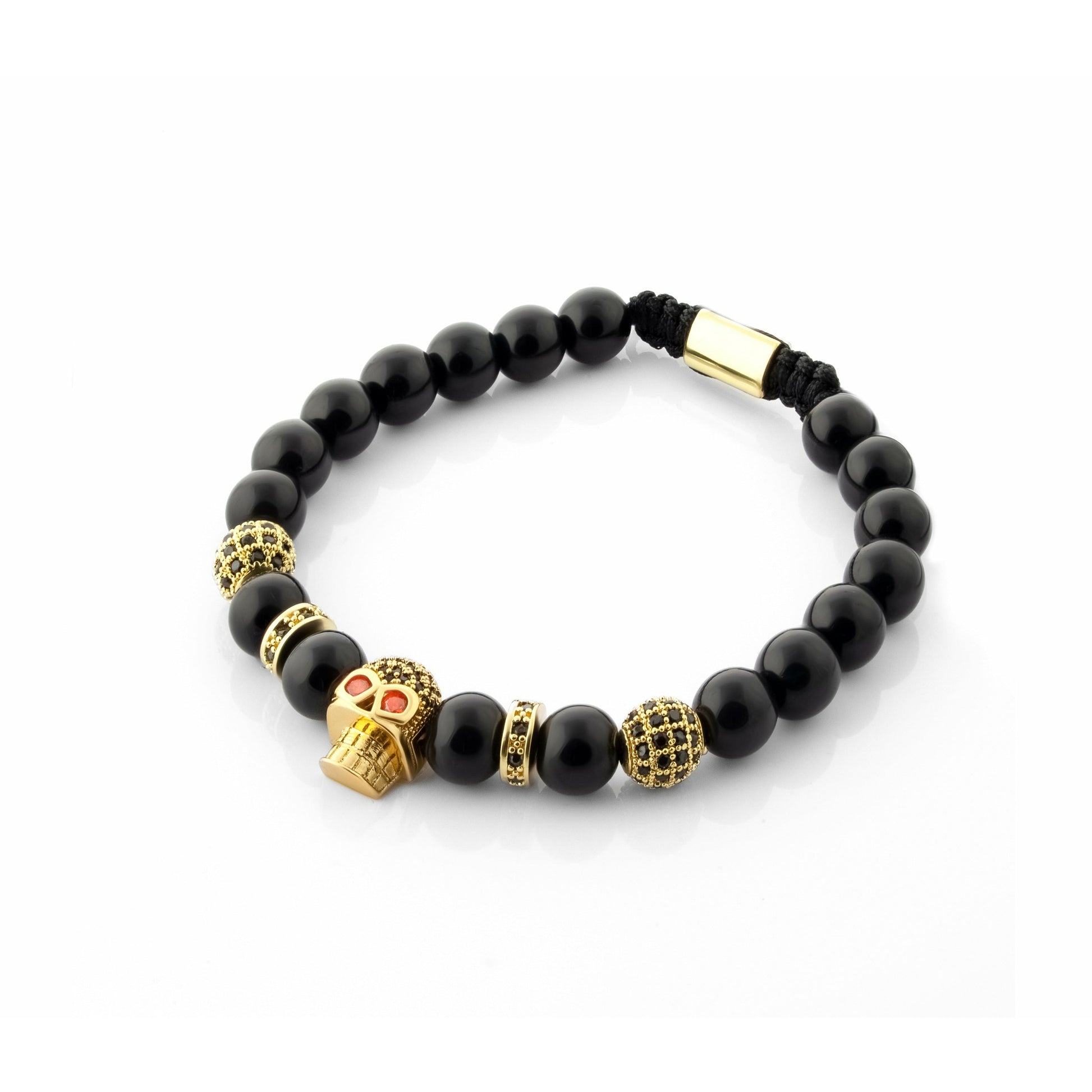 Black Agate Skull Bracelet Gold