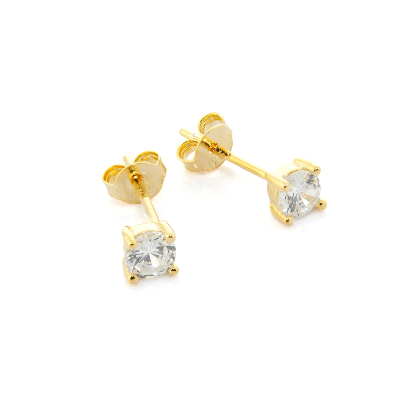 Square CZ Gold Stud Earrings