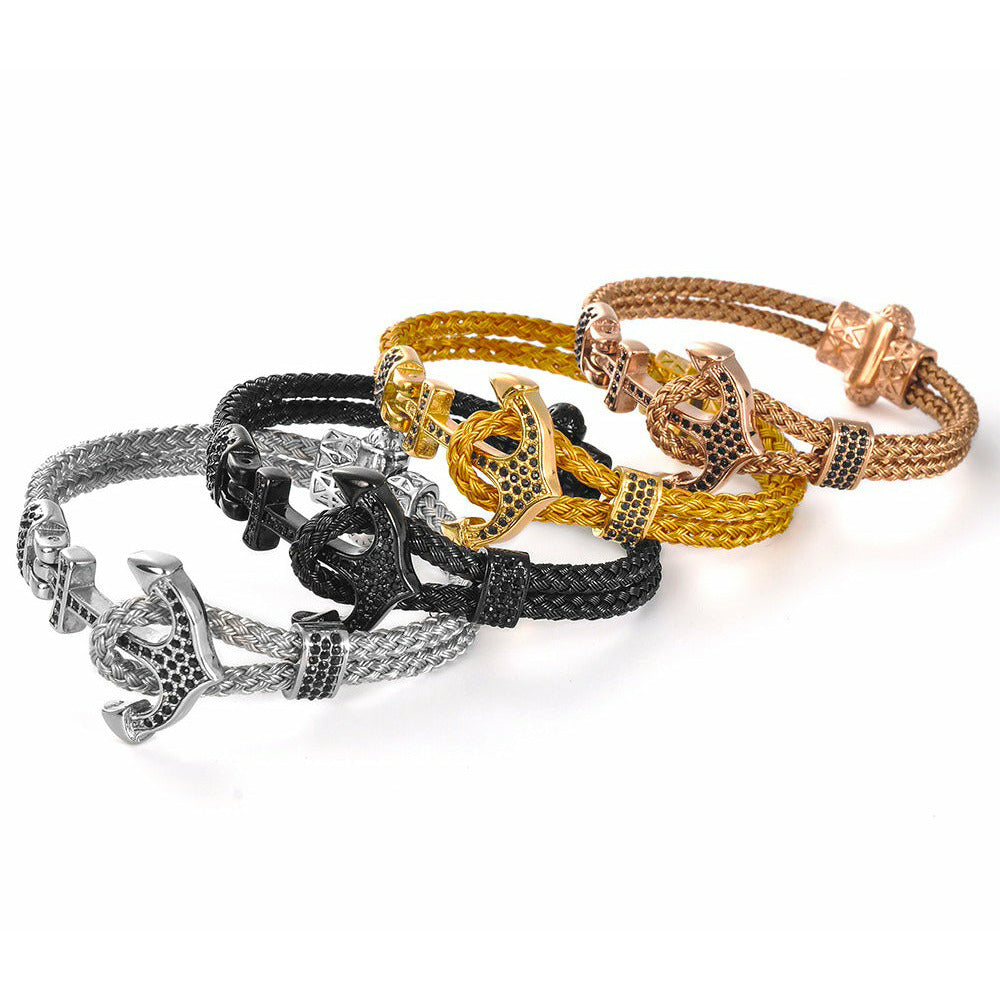 Crysttal Charming Anchor Bracelet in Silver, Black, Gold, Rose Gold colours