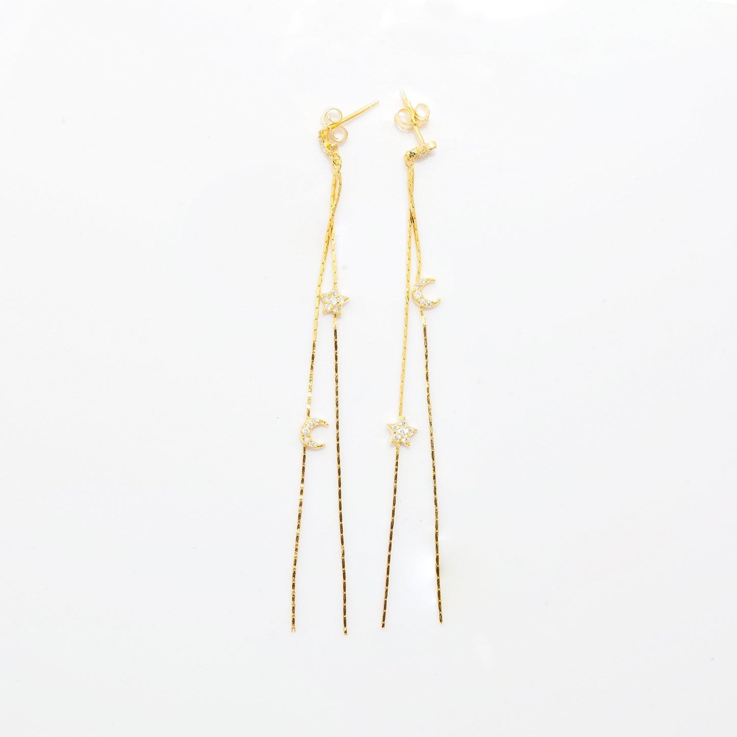 Moon and Star Gold Drop Earrings