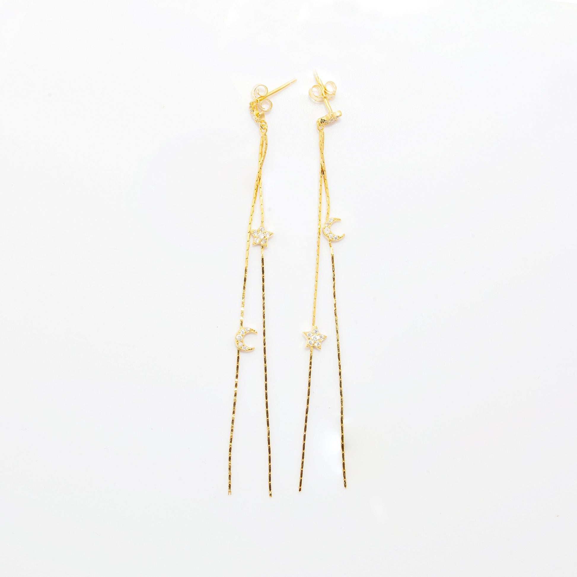 Moon and Star Gold Drop Earrings