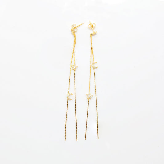 Moon and Star Gold Drop Earrings