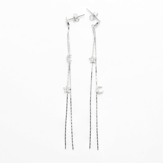 Moon and Star Silver Drop Earrings