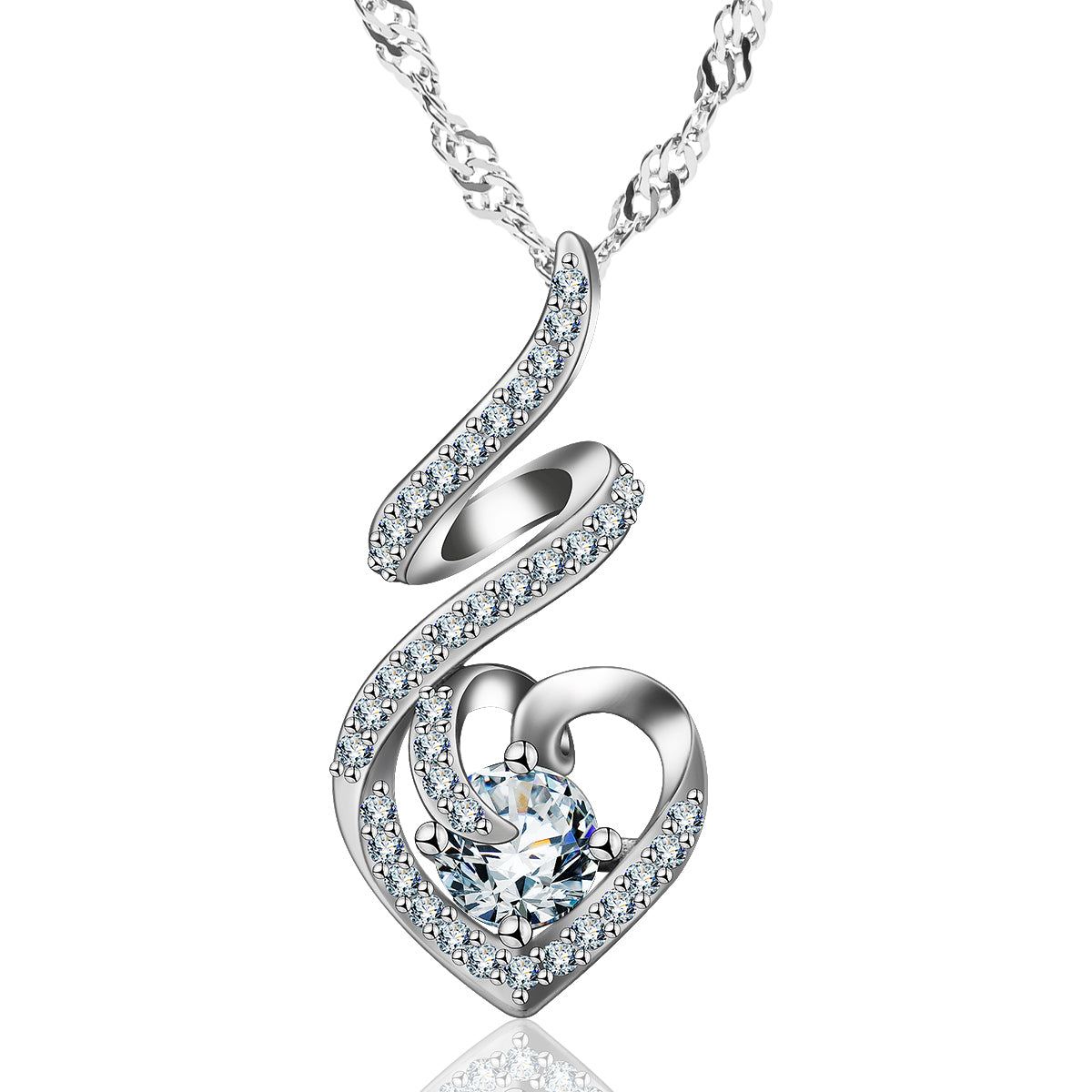 Solitaire Heart Crystal Silver Pendant