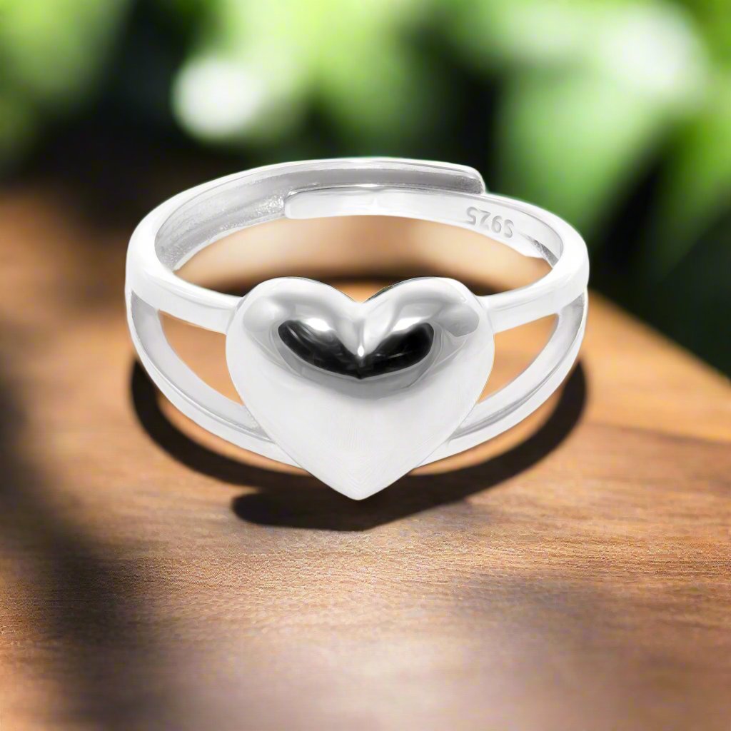 Love Heart Silver Open Ring by Crysttal