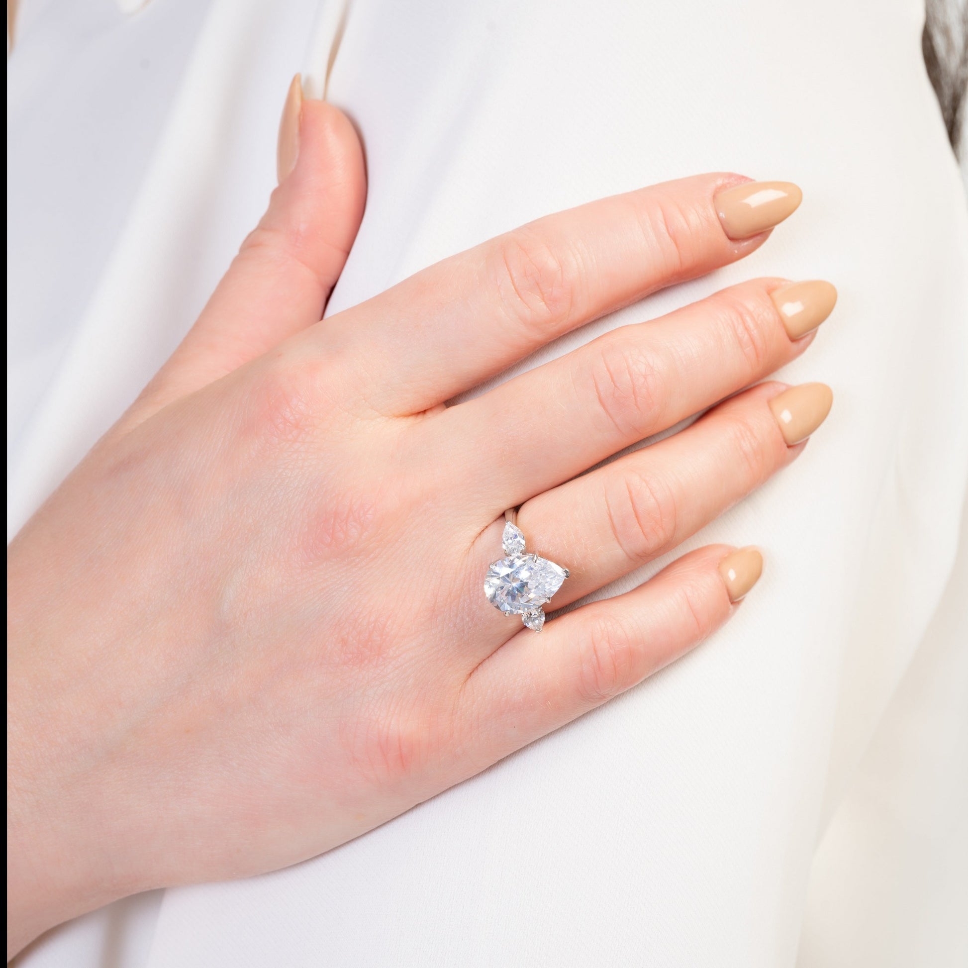 Model wearing Glamour Aura Silver Ring on her finger