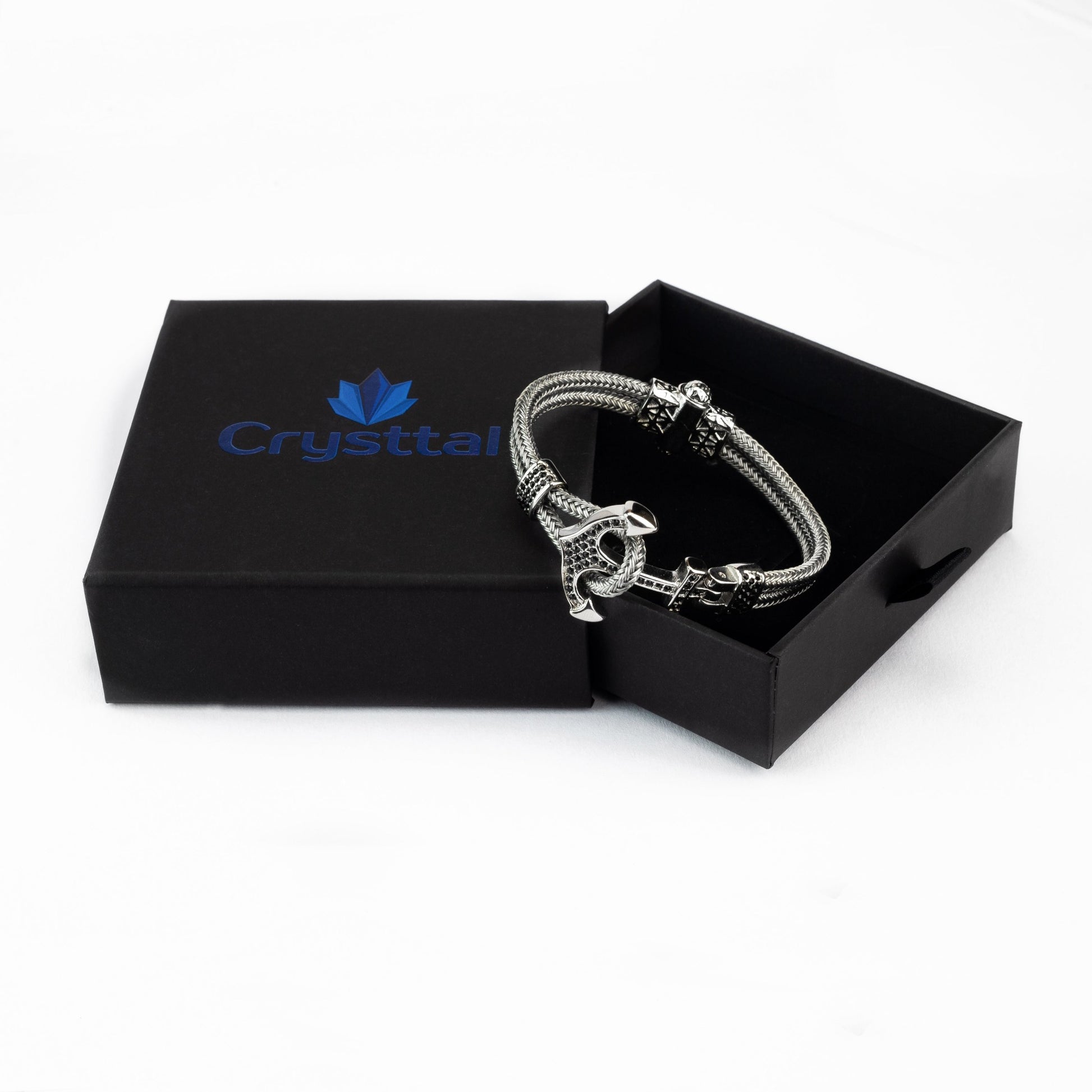 Silver Charming Anchor Bracelet in Crysttal branded gift box