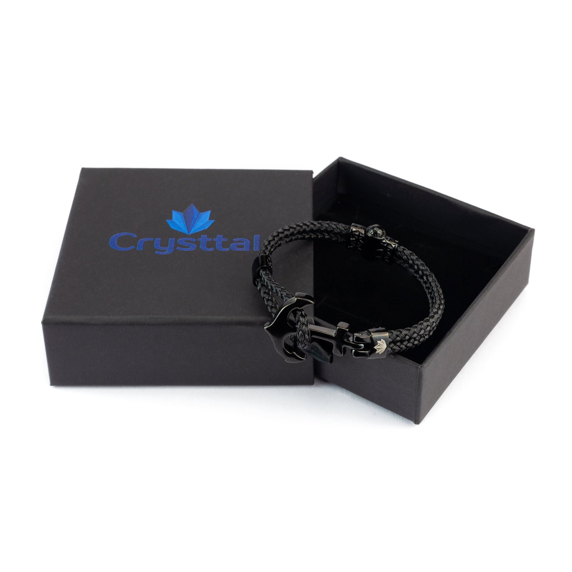 Black Charming Anchor Bracelet in Crysttal branded gift box